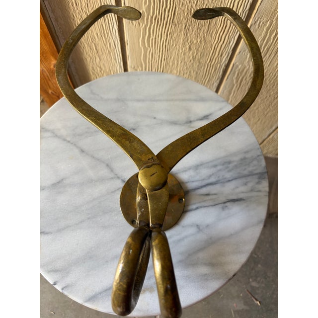 1990s Vintage Heavy Solid Brass Wall Mount Ice Tong Towel Holder For Sale - Image 5 of 11
