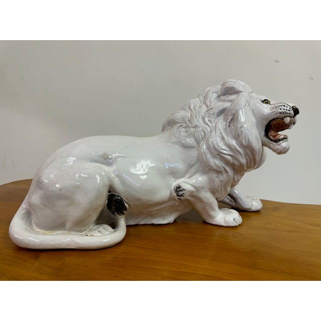 Vintage Italian Glazed Ceramic Lion, 1970s For Sale - Image 4 of 11