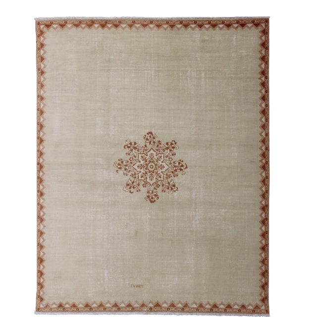 Large Vintage Moroccan Rug With Blossom Design in Ivory Background & Light Brown For Sale