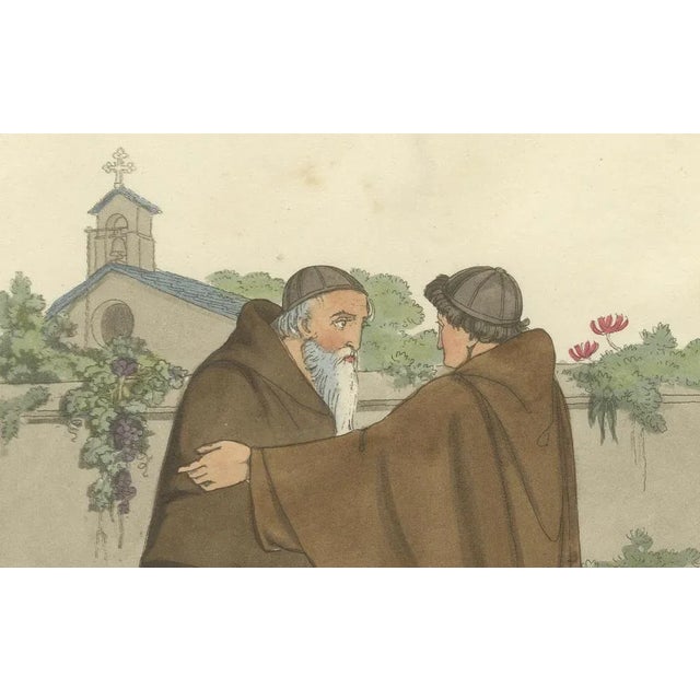 Title: Capuchin Monks & Roman Serenity - 1820 Etching of Devotion : This serene 1820 etching, titled "Capuchin Monks,...