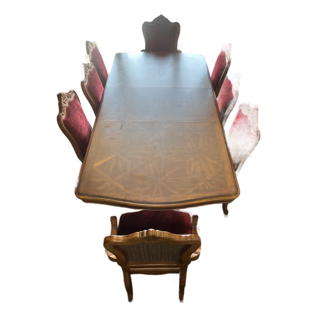 Ethan Allen Dining Table, 8 Chairs, 2 Leaves For Sale