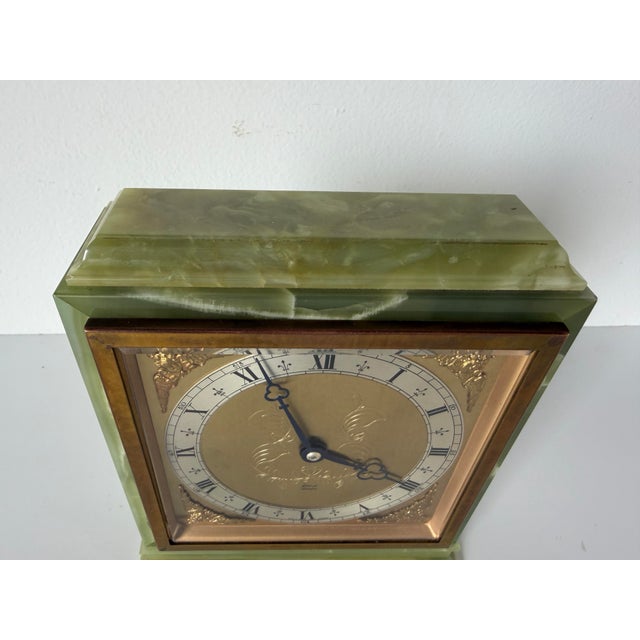 Vintage Elliott London Green Onyx 8-Day Mechanical Mantel Clock – Made in England For Sale In Miami - Image 6 of 12