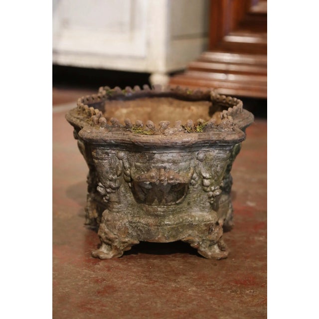 Gray 19th Century French Rococo Cast Iron Garden Jardinière With Weathered Patina For Sale - Image 8 of 12