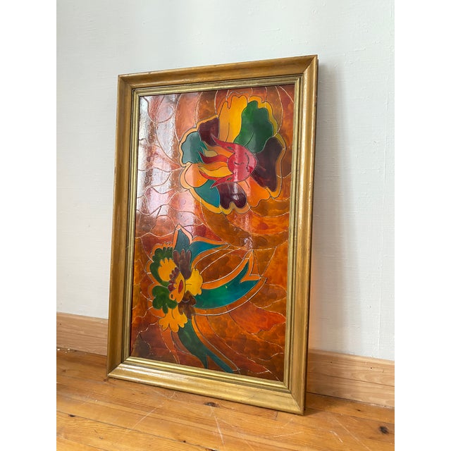 Green Framed Stained Glass Window, 1950s For Sale - Image 8 of 10