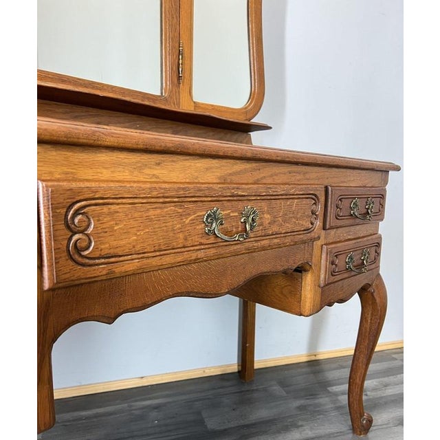 Vintage French Louis Style Oak Dressing Table with Mirror For Sale - Image 11 of 15
