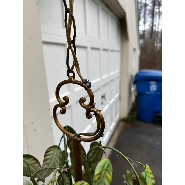 1930s Vintage Green and Gold Country French 8 Light Chandelier For Sale - Image 5 of 9