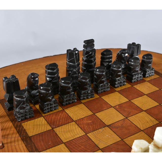 Hand Made Chess and Cribbage Live Edge Game Table on Tree Stump With Pieces For Sale - Image 11 of 17