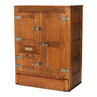 Antique Grand Rapids Refrigerator Co. Oak Three-Door Leonard Icebox Circa 1920 For Sale