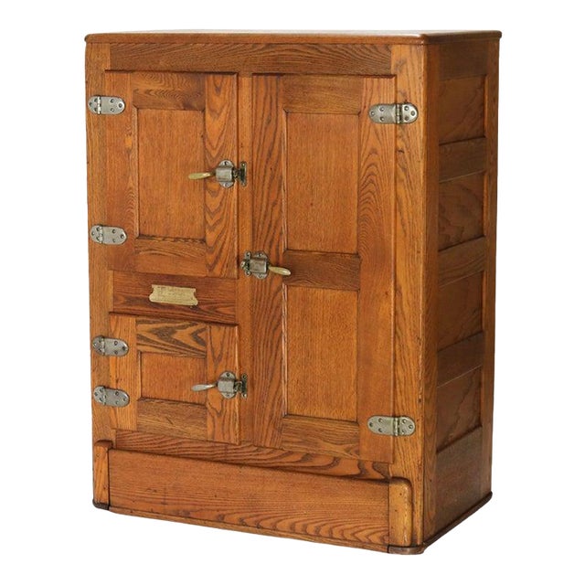 Antique Grand Rapids Refrigerator Co. Oak Three-Door Leonard Icebox Circa 1920 For Sale