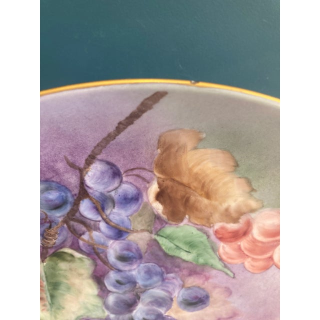 Ceramic Vintage Hand-Painted Grapes Decorative Wall Plate Signed by Artist For Sale - Image 7 of 10