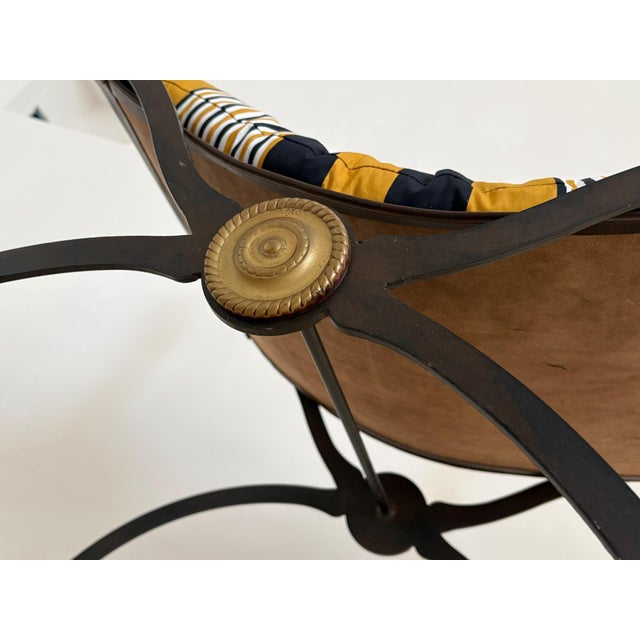 Metal Vintage Wrought Iron, Brass and Leather Stool, 1920s For Sale - Image 7 of 12