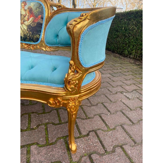 1970 French Louis XVI Gold Beech Velvet Settee - 1 Pc For Sale - Image 12 of 15