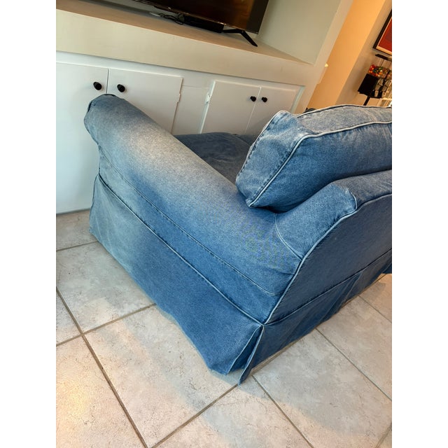 Custom Made Vintage Blue Jean Denim Slipcovered Sofa in the Manner of Ralph Lauren For Sale - Image 9 of 12