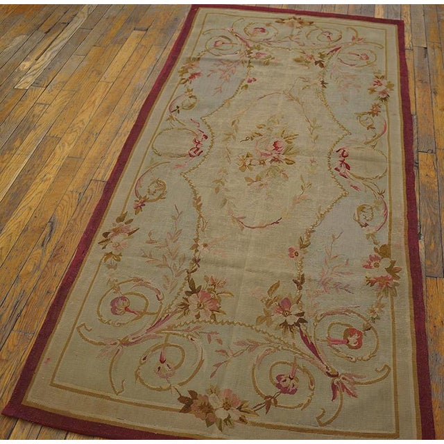 1880s Ivory Floral Medallion Antique French Aubusson Rug 3' X 6'6" Flatweave Wool Carpet For Sale - Image 15 of 15