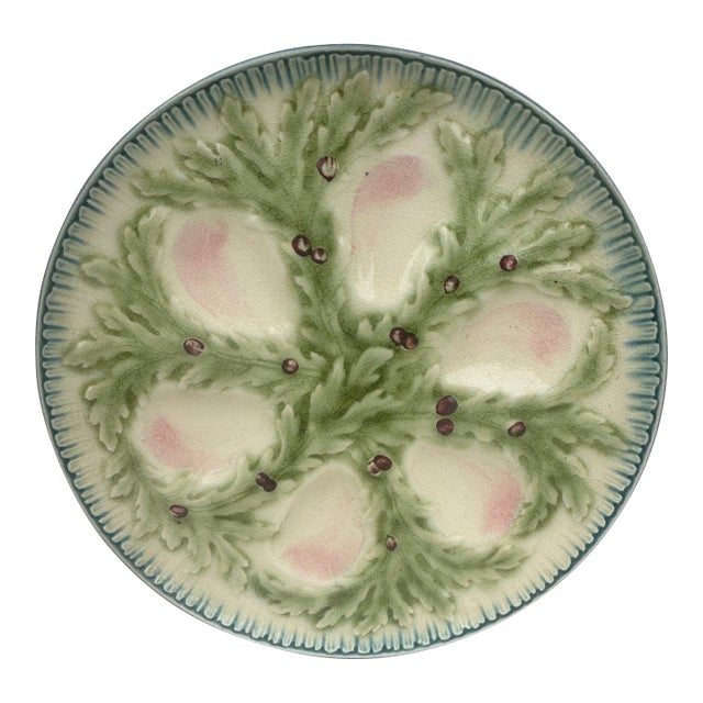 French Majolica Oyster Plate Choisy-Le-Roi, Circa 1880 For Sale