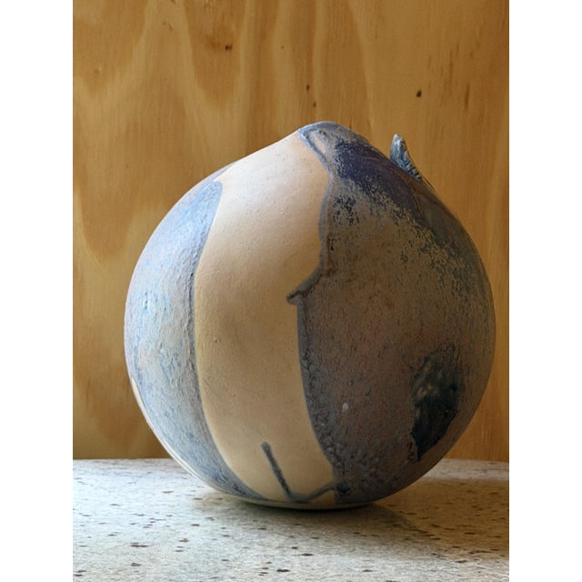 Studio Pottery Orb Vase wirh Pinched Organic Opening and Drip Glaze, 1940 For Sale - Image 4 of 13