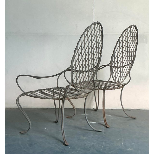 French Country Vintage Boho Rose Tarlow Twig Wrought Iron Lounge Chairs - A Pair For Sale - Image 3 of 7