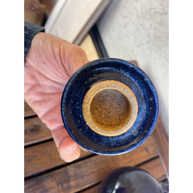 Ceramic Vintage Blue Glazed Ceramic Stoneware Top Handle Teapot For Sale - Image 7 of 8