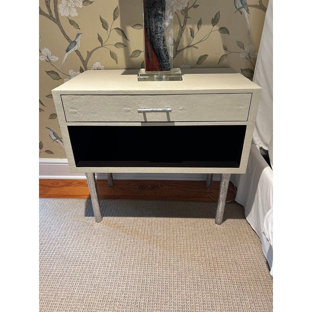 Made Goods Contemporary Cream & Black Shagreen Nightstands - A Pair For Sale - Image 12 of 13