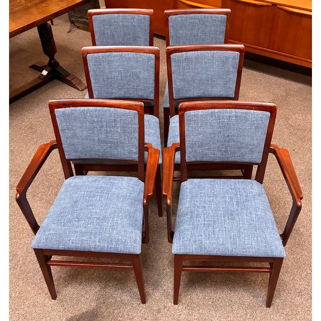 Mid 20th Century Set of Six European Mid Century Modern Mahogany Framed Dining Chairs c.1960 For Sale - Image 5 of 14