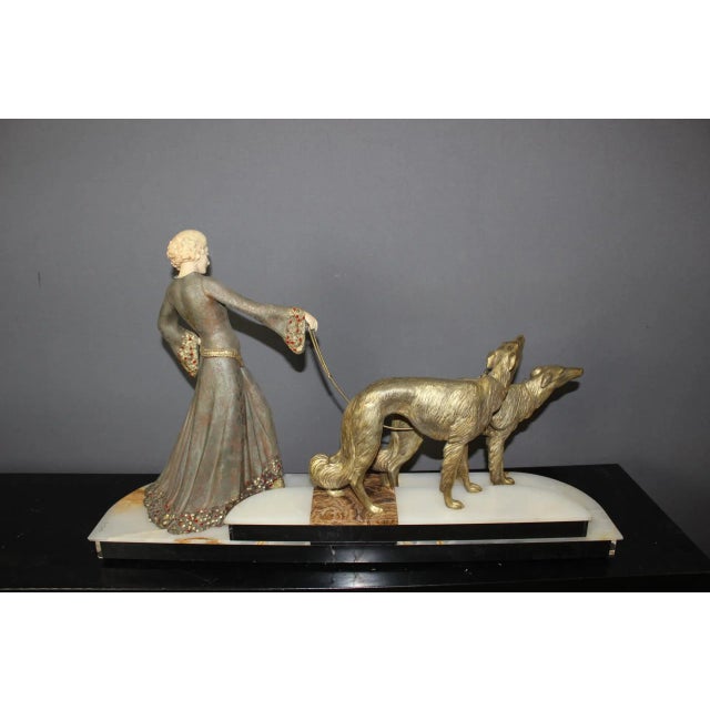 Georges Gori, Woman with Greyhounds, 1925, Faux Chryséléphantine For Sale - Image 16 of 18