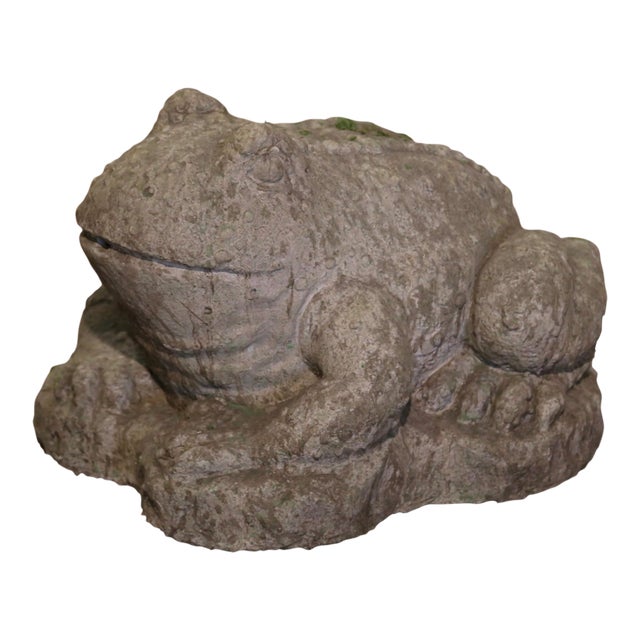 Vintage French Outdoor Weathered Carved Stone Toad Fountain Element For Sale