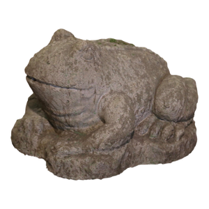 Vintage French Outdoor Weathered Carved Stone Toad Fountain Element