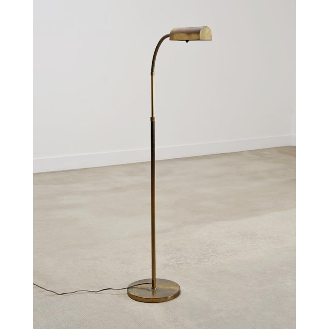 Mid-Century Patinated Brass Adjustable Pharmacy Floor Lamp For Sale - Image 11 of 16