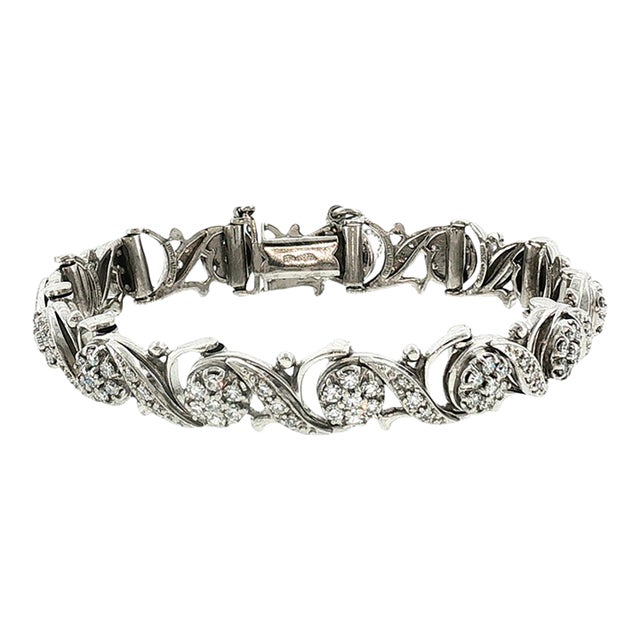 Mid-Century 18 Karat White Gold Jabel 3.5 Carat Total Weight Bracelet For Sale