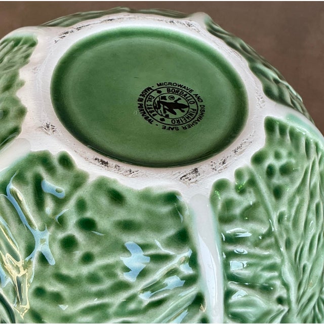Bordallo Pinheiro Vintage Boho Bordallo Pinheiro Glazed Ceramic Cabbage Lidded Bowl For Sale - Image 4 of 7