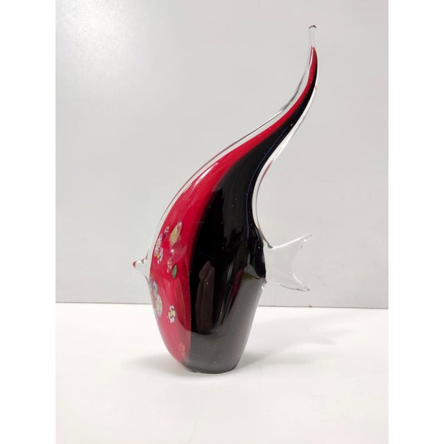 Vintage Black and Red Blown Murano Glass Fish, 1980s For Sale - Image 7 of 15
