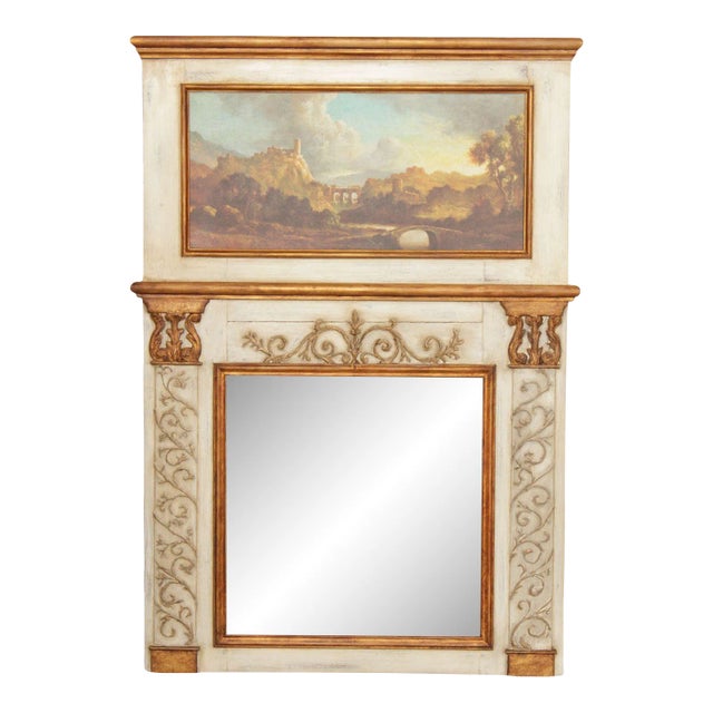 Italian Neoclassical Style Partial Gilt Large Trumeau Mirror For Sale