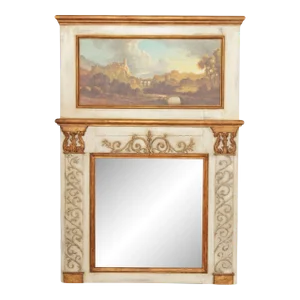 Italian Neoclassical Style Partial Gilt Large Trumeau Mirror