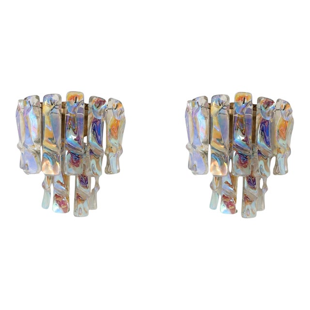 1970s Iridescent Wall Lights Murano Glass Sconces Vistosi Style - Pair For Sale