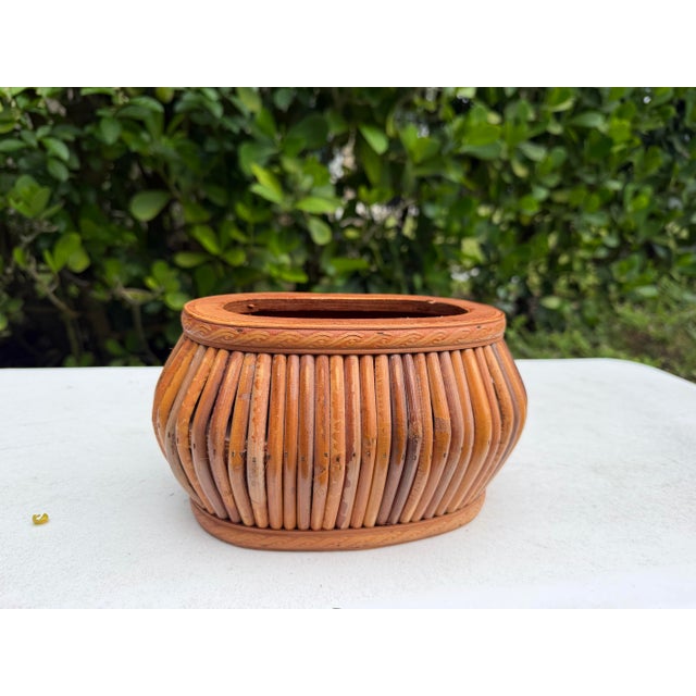 Vintage Rattan Cachepot With Decorative Wood Trim For Sale - Image 11 of 12