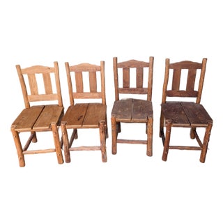 Four (4) Hand Crafted Solid Rustic Log Cabin Chairs For Sale