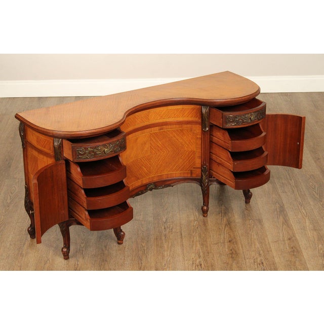 French 1930's French Louis XV Style Inlaid Satinwood Vanity For Sale - Image 3 of 11