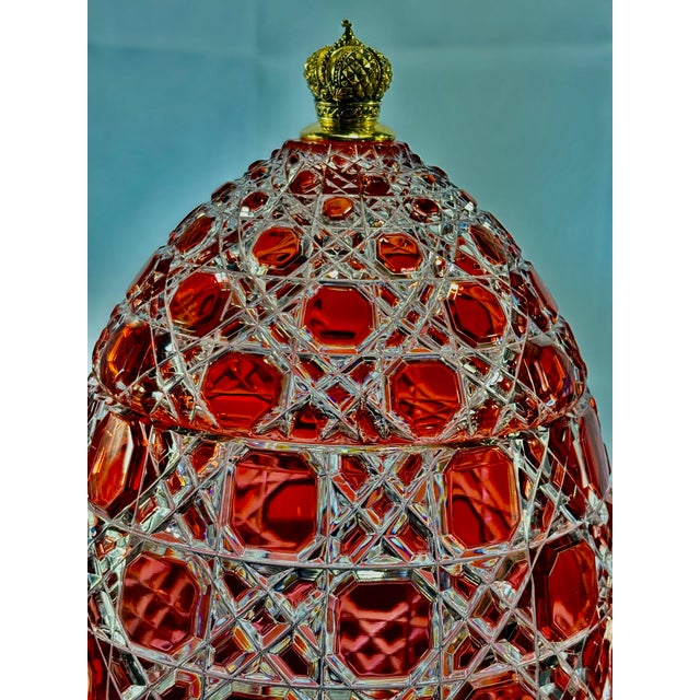 Revival Imperial Ruby Crystal Egg, Bonbonniere, Candy Dish Etched Base With "Faberge" With Original Presentation Box & Certificate For Sale - Image 12 of 18