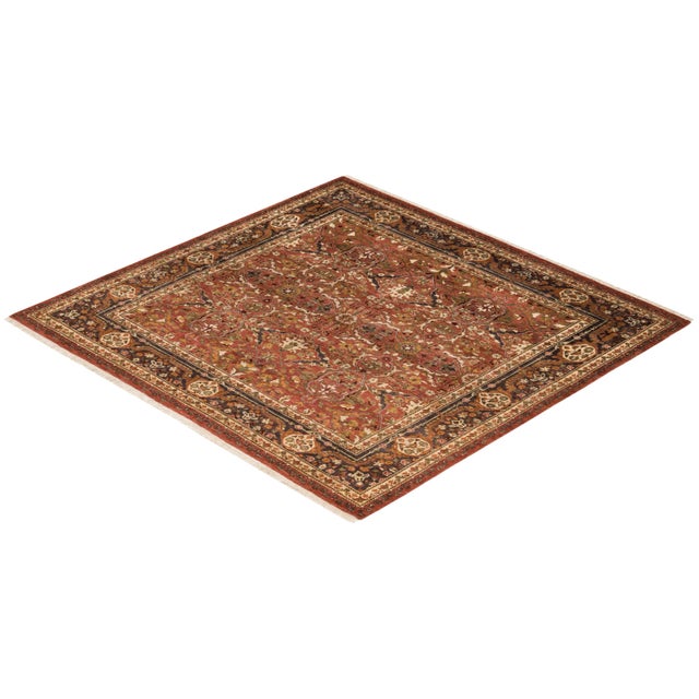 Rose Vintage Traditional Hand Knotted Wool Square Area Rug, Rose - 5'10" X 6'2" For Sale - Image 8 of 9