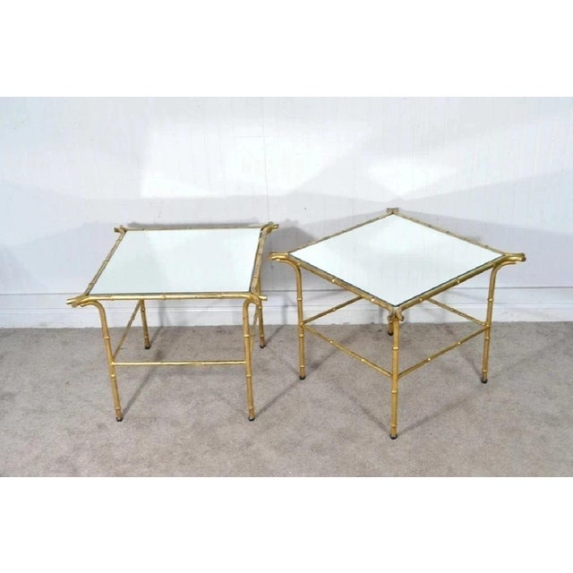 Vintage Italian Hollywood Regency Faux Bamboo Gold Mirror Low Side Tables - Pair For Sale - Image 10 of 10