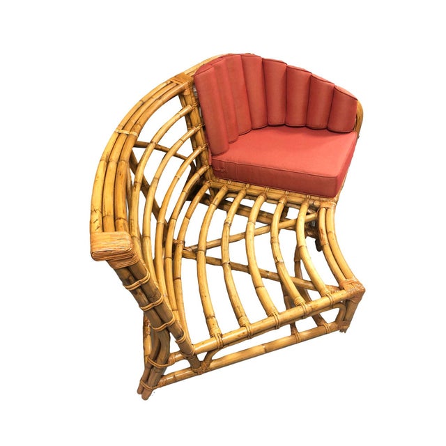 Mid-Century Modern Restored MCM Rattan Round Sectional Corner Sofa W/ 3-Strand Waterfall Arms For Sale - Image 3 of 6