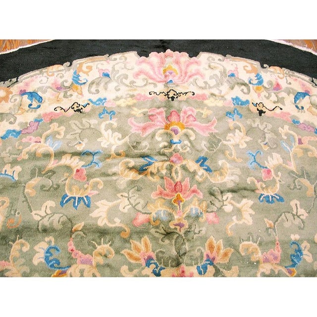 Textile 1930 Green Colorful Antique Chinese Peking Rug Large Oval Wool Carpet For Sale - Image 7 of 7