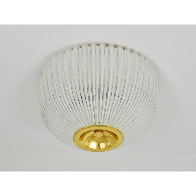 Large German Flushmount in Striped Bubble Glass and Brass from Limburg, 1970s For Sale - Image 12 of 18