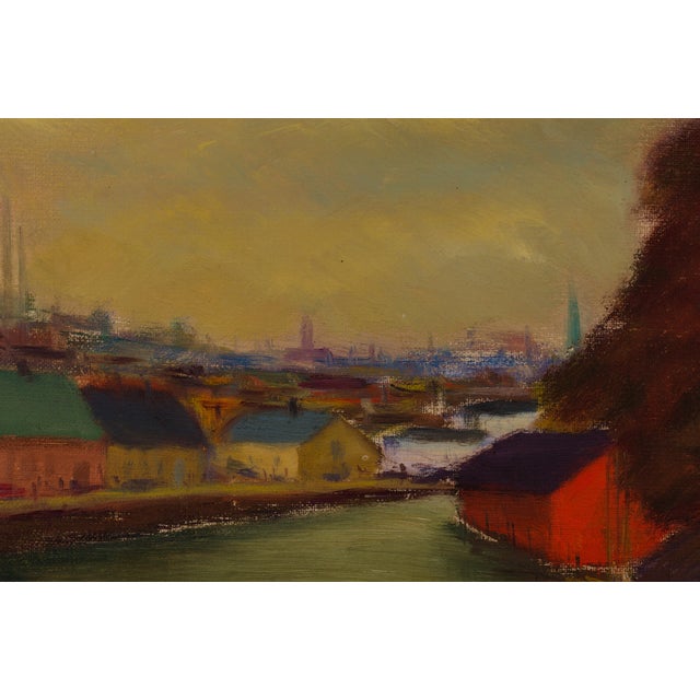 Egon Larsson, Swedish Canal Cityscape, 1955, Oil on Canvas For Sale - Image 4 of 11