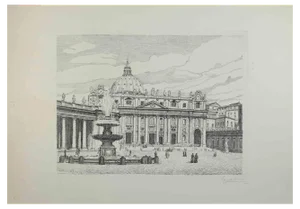 Giuseppe Malandrino, St. Peter's Square, Etching, 1970s