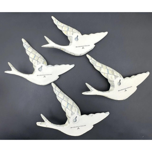 Early 21st Century MacKenzie Childs Sterling Check Gray Swallowtail Bird Wall Decor Resin Set of 4 For Sale - Image 5 of 9