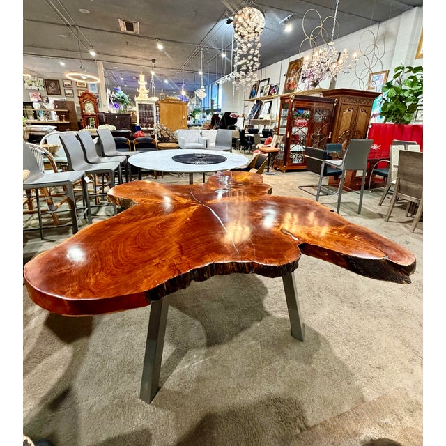 Brown Live Edge Wood Dining Table With Resin Top, Organic Free-Form Design For Sale - Image 8 of 8