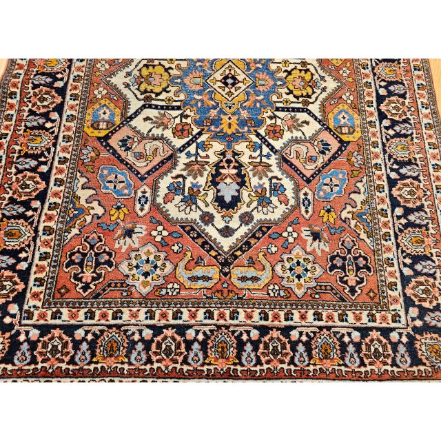 Vintage Persian Tabriz Area Rug, Hand-Knotted Wool, Heriz Geometric Pattern, Ivory & Red, 5x6 For Sale - Image 14 of 18