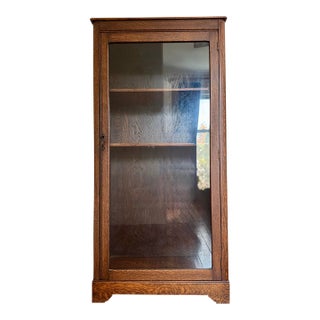 Antique Arts & Crafts Tiger Oak Single Door Bookcase / China Cabinet For Sale