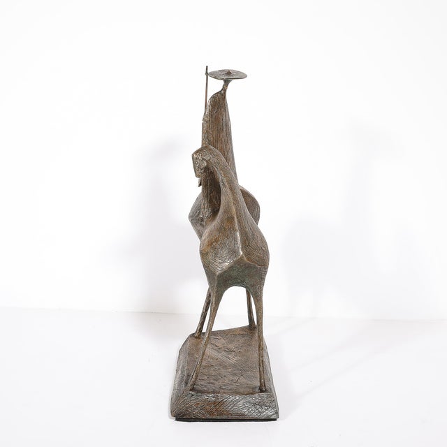 Mid-Century Bronze Signed Gloria Ellies Stylized Horseman Sculpture Edition 4/6 For Sale - Image 10 of 17
